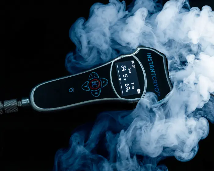 InstantCryo handheld device in a cloud of cold vapor