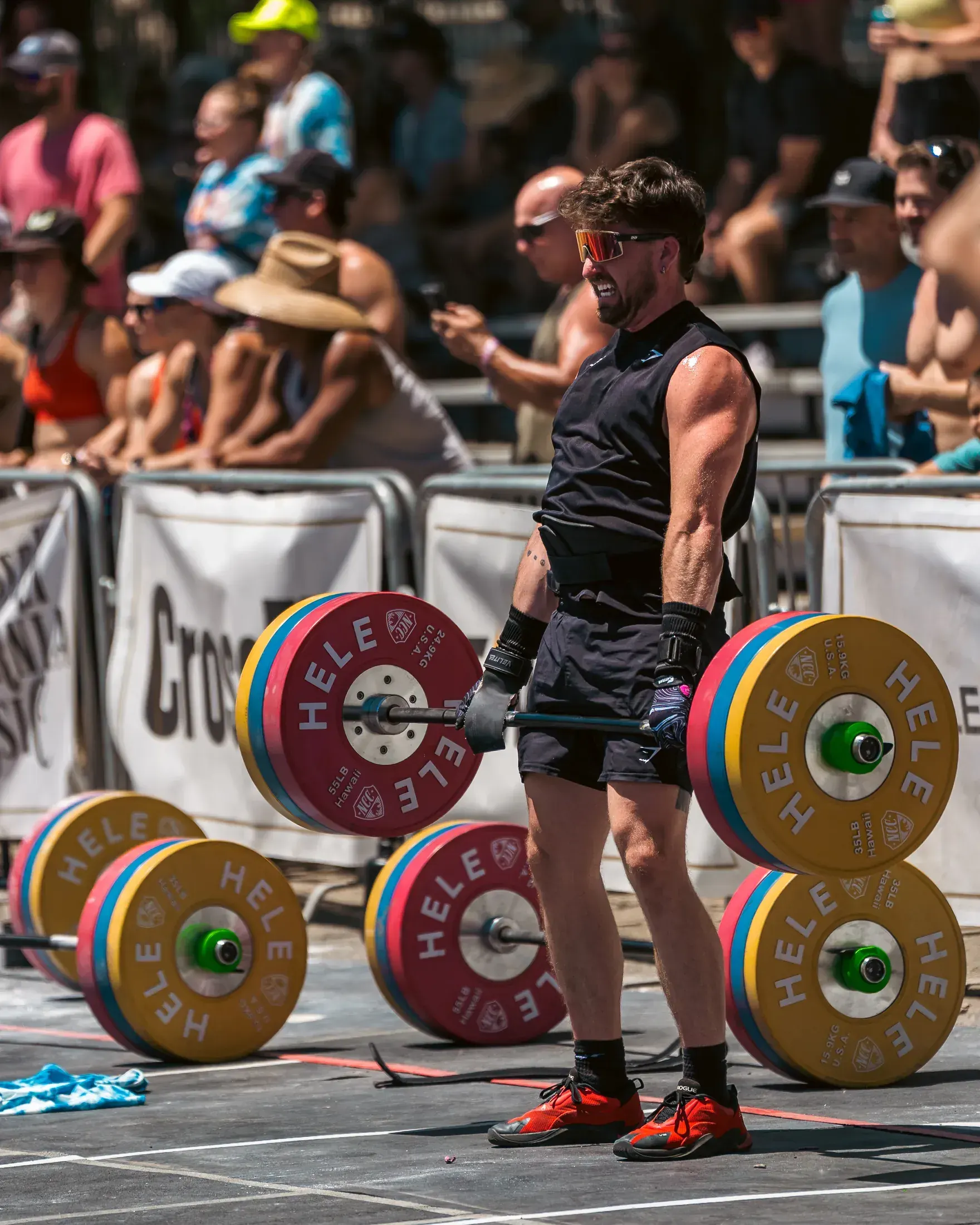 Athlete setting up for a heavy deadlift in competition