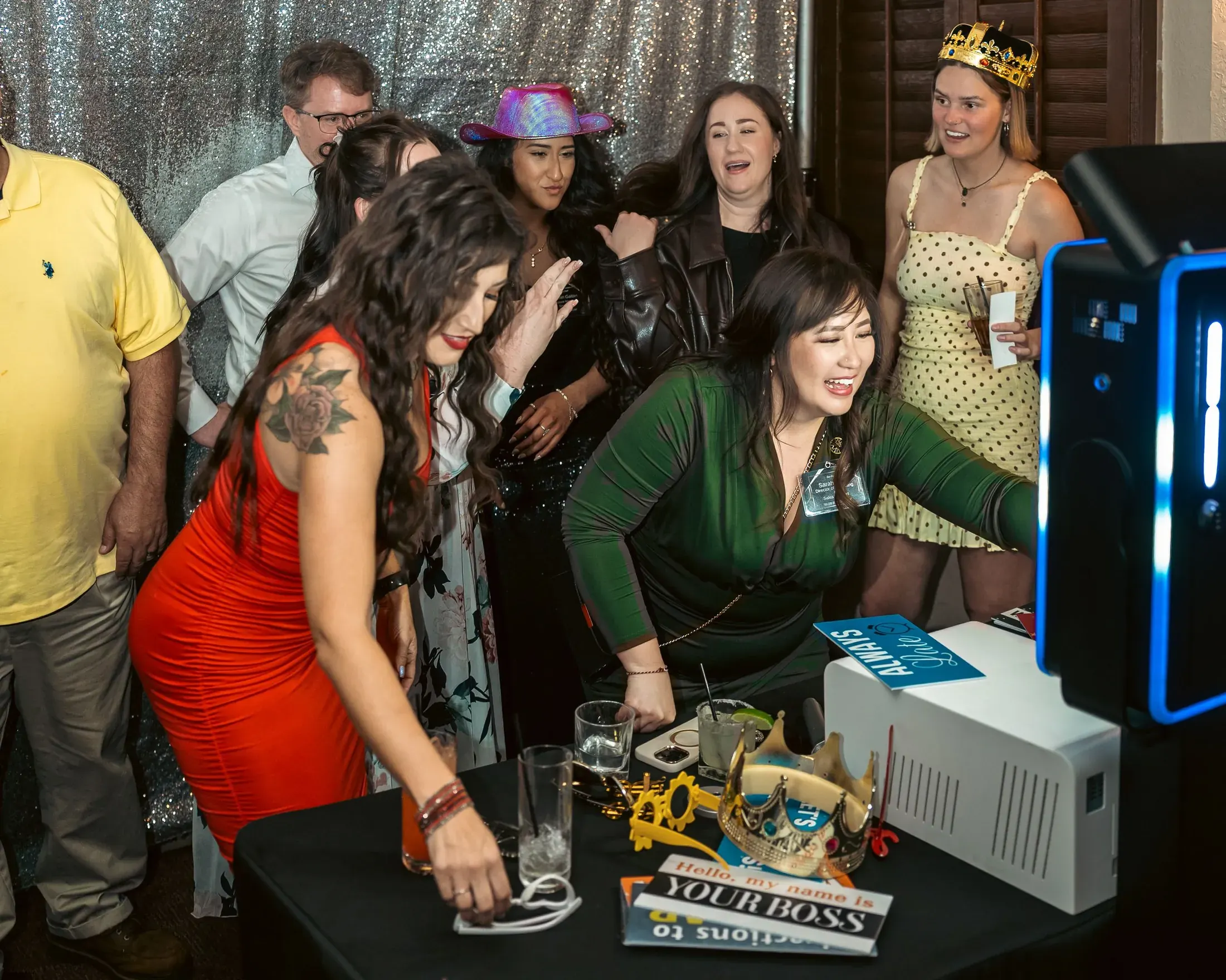 Guests having a blast at a photo booth