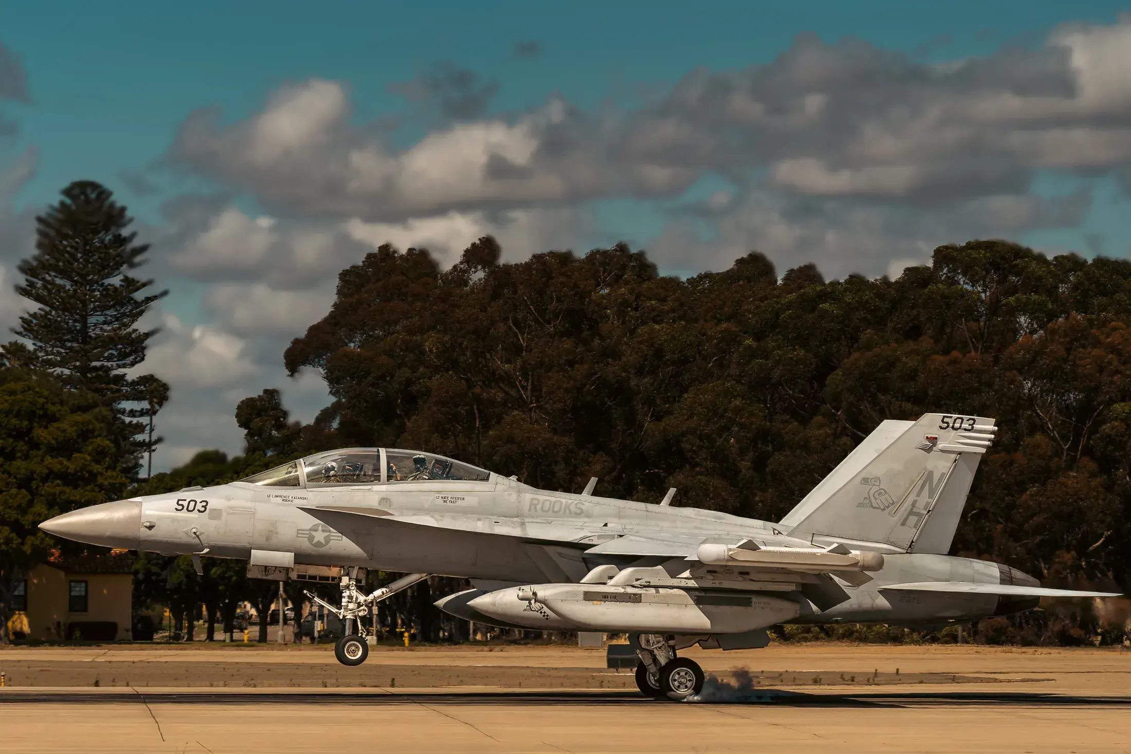 Fighter jet parked on the flight line