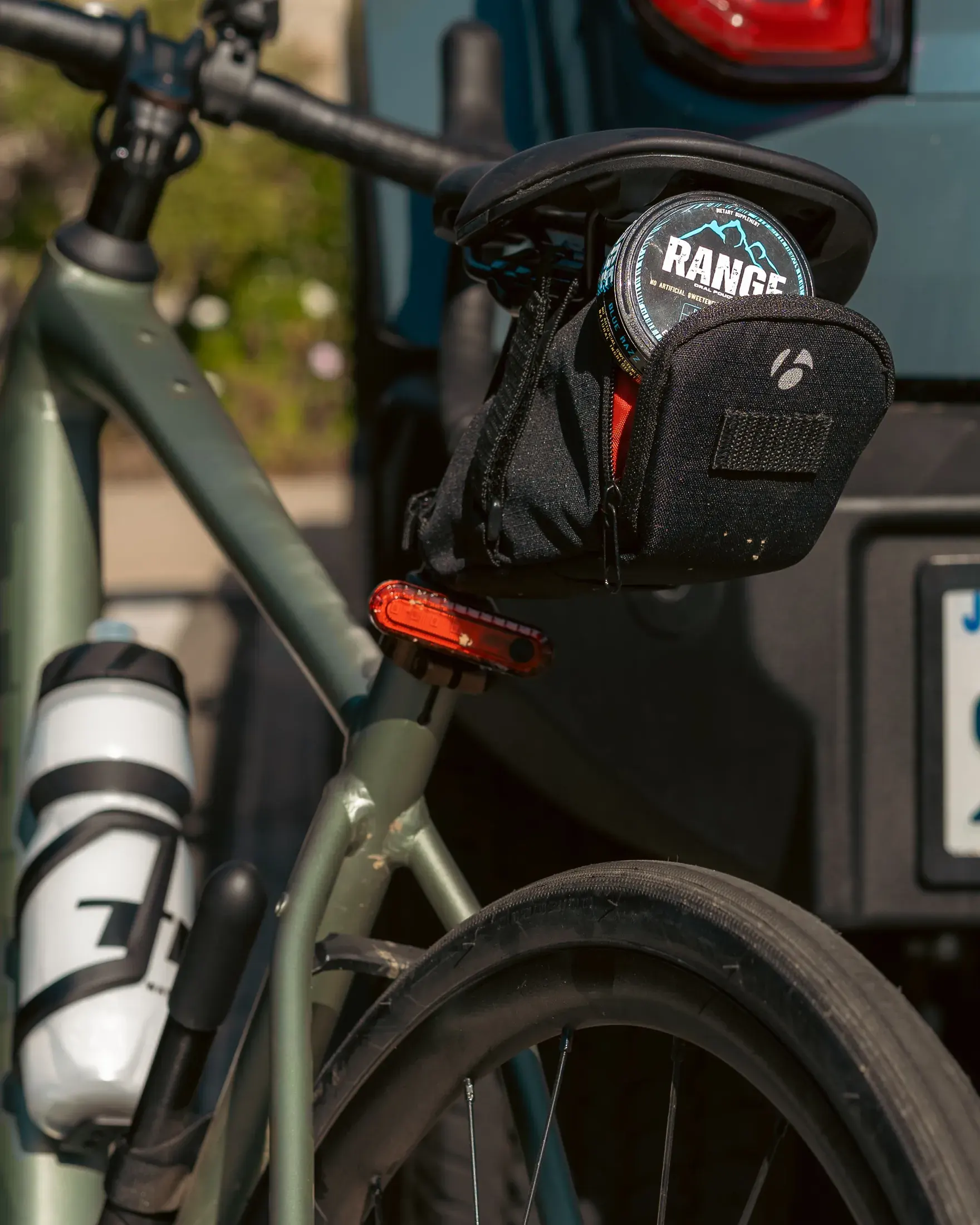 Bike saddle bag with a Range tin