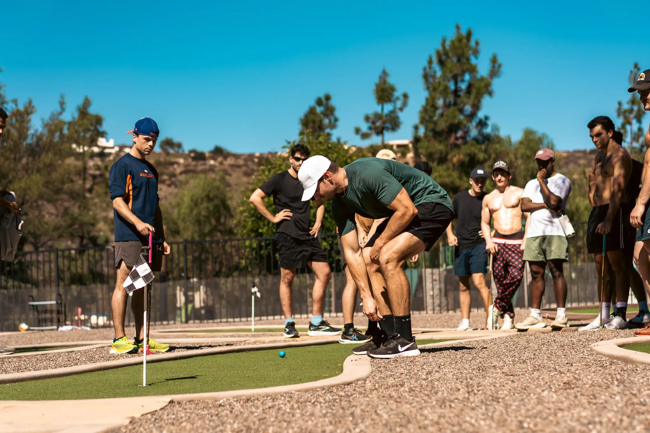 Guests playing a backyard game at an event